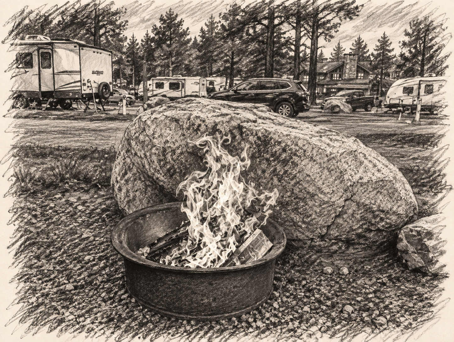 Campfire illustration representing the Halo's Wish Family Fall Fest